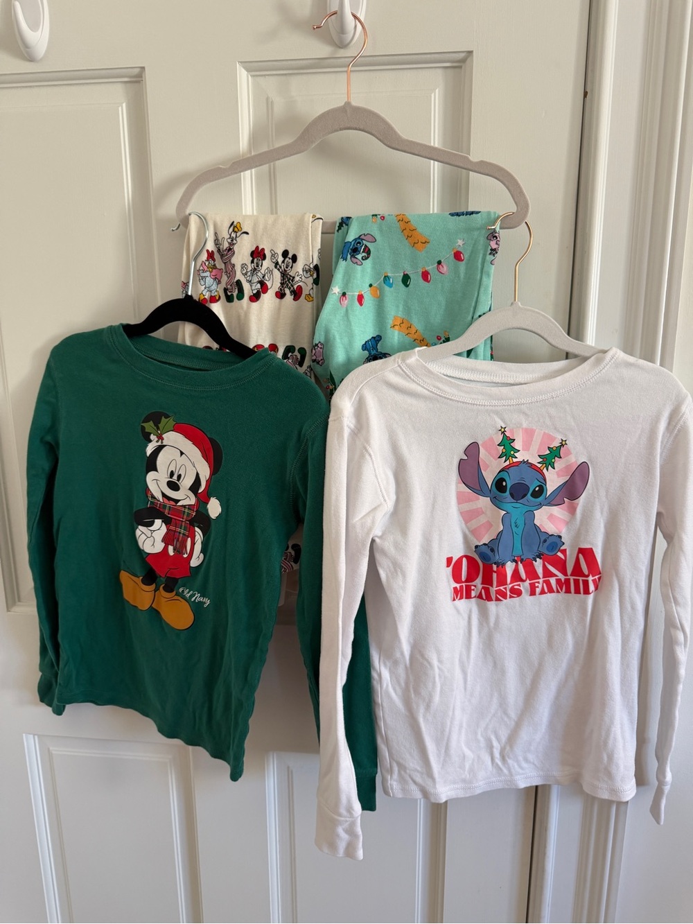 Old Navy Disney Christmas Pajama Lot 2 Sets Mickey Stitch Kids Holiday PJs